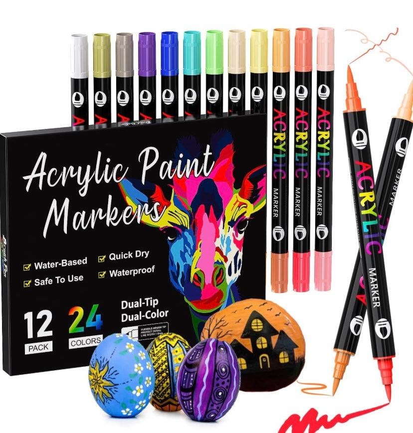 12 Patamiyar Acrylic Paint Pens with Dual Tip giving 24 Colours of Acrylic Paint