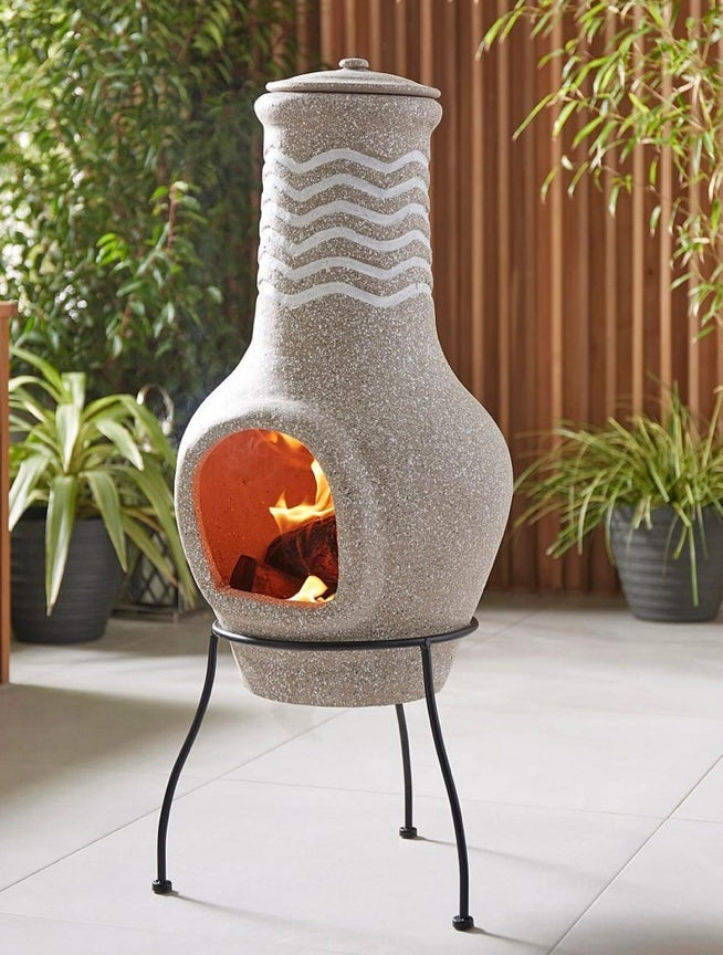 La Hacienda Engraved Clay Chimenea Fire Pit, Garden Patio Heater