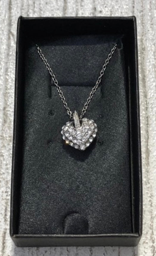 Silver Studded Heart Pendant Necklace
