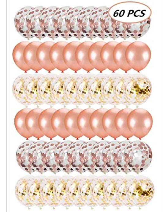 60 pack Balloons in Rose Gold, Gold & Confetti
