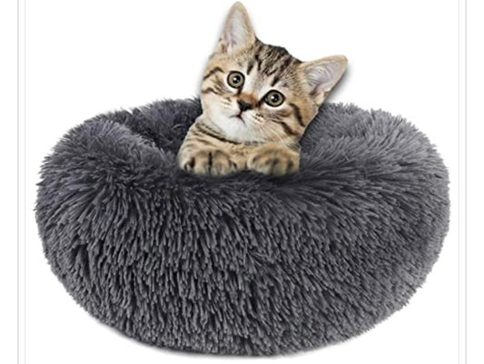 Koksi Plush Grey Cat Bed